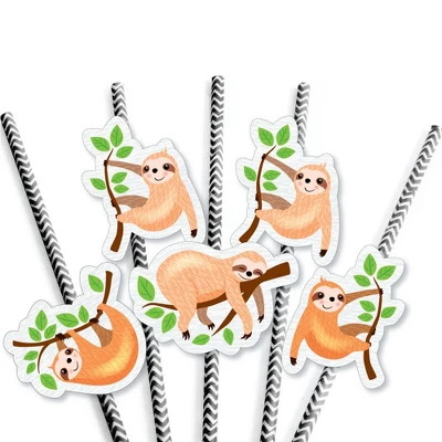 Big Dot Of Happiness Let's Hang - Sloth - Paper Straw Decor - Baby Shower Or Birthday Party Striped Decorative Straws - Set Of 24 4 Big Dot Of Happiness Let's Hang - Sloth - Paper Straw Decor - Baby Shower Or Birthday Party Striped Decorative Straws - Set Of 24 - Image 4