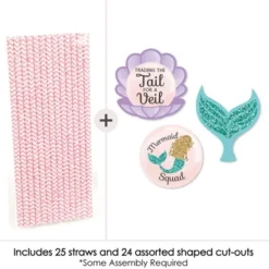 Big Dot Of Happiness Trading The Tail For A Veil - Paper Straw Decor - Mermaid Bachelorette Party Bridal Shower Striped Decorative Straws - Set Of 24