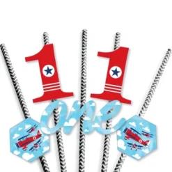 Big Dot Of Happiness 1st Birthday Taking Flight - Airplane - Paper Straw Decor - Vintage Plane First Birthday Party Striped Decorative Straws - 24 Ct -Nursery Decor Store GUEST 8c21bcbb 1b69 414d 85e5 2eb69c45ec53