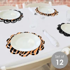 Big Dot Of Happiness Tiger Print - Jungle Party Round Table Decorations - Paper Chargers - Place Setting For 12