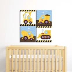 Big Dot Of Happiness Construction Truck - Kids Room, Nursery Decor And Home Decor - 11 X 11 Inches Nursery Wall Art - Set Of 4 Prints For Baby's Room