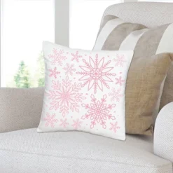 Big Dot Of Happiness Pink Winter Wonderland - Holiday Snowflake Party Home Decorative Canvas Cushion Case - Throw Pillow Cover - 16 X 16 Inches