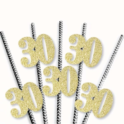 Big Dot Of Happiness Gold Glitter 30 Party Straws - No-Mess Real Gold Glitter Cut-Out Numbers & Decorative 30th Birthday Party Paper Straws - 24 Ct 2 Big Dot Of Happiness Gold Glitter 30 Party Straws - No-Mess Real Gold Glitter Cut-Out Numbers & Decorative 30th Birthday Party Paper Straws - 24 Ct - Image 2