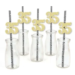 Big Dot Of Happiness Gold Glitter 35 Party Straws - No-Mess Real Gold Glitter Cut-Out Numbers & Decorative 35th Birthday Party Paper Straws - 24 Ct