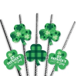 Big Dot Of Happiness Shamrock St. Patrick’s Day - Paper Straw Decor - Saint Patty’s Day Party Striped Decorative Straws - Set Of 24 -Nursery Decor Store GUEST a0088856 e008 4c3e afee ab7679a2a98e
