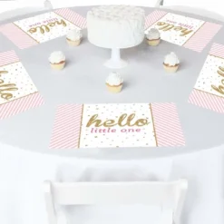Big Dot Of Happiness Hello Little One - Pink And Gold - Party Table Decorations - Girl Baby Shower Placemats - Set Of 16