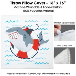 Big Dot Of Happiness Shark Zone - Jawsome Shark Party Or Birthday Party Home Decorative Canvas Cushion Case - Throw Pillow Cover - 16 X 16 Inches -Nursery Decor Store GUEST a7724800 2366 40db b786 78e7006e5aab