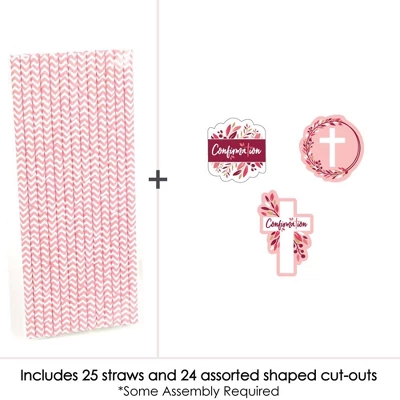 Big Dot Of Happiness Confirmation Pink Elegant Cross - Paper Straw Decor - Girl Religious Party Striped Decorative Straws - Set Of 24 2 Big Dot Of Happiness Confirmation Pink Elegant Cross - Paper Straw Decor - Girl Religious Party Striped Decorative Straws - Set Of 24 - Image 2