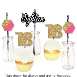 Big Dot Of Happiness Chic 18th Birthday - Pink, Black And Gold - Paper Straw Decor - Birthday Party Striped Decorative Straws - Set Of 24 -Nursery Decor Store GUEST aa615b84 dced 44a9 b513 d196c687b3ca