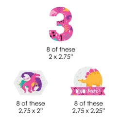 Big Dot Of Happiness 3rd Birthday Roar Dinosaur Girl - Paper Straw Decor - Three Rex Dino Third Birthday Party Striped Decorative Straws - Set Of 24