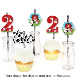 Big Dot Of Happiness 2nd Birthday Farm Animals - Paper Straw Decor - Barnyard Second Birthday Party Striped Decorative Straws - Set Of 24 -Nursery Decor Store GUEST acd890c8 1098 490a bee3 250ed0c92466