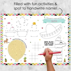 Big Dot Of Happiness Let's Fiesta - Paper Fiesta Birthday Party Coloring Sheets - Activity Placemats - Set Of 16