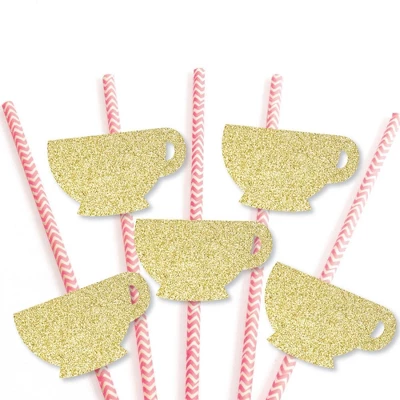 Big Dot Of Happiness Gold Glitter Tea Cup Party Straws - No-Mess Real Gold Glitter Cut-Outs And Decorative Garden Tea Party Paper Straws - Set Of 24 2 Big Dot Of Happiness Gold Glitter Tea Cup Party Straws - No-Mess Real Gold Glitter Cut-Outs And Decorative Garden Tea Party Paper Straws - Set Of 24 - Image 2