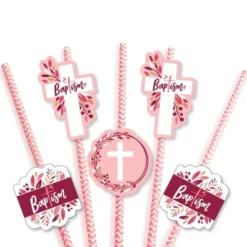Big Dot Of Happiness Baptism Pink Elegant Cross - Paper Straw Decor - Girl Religious Party Striped Decorative Straws - Set Of 24 -Nursery Decor Store GUEST b0bf64f8 9d10 45e4 9539 4bec2e2aeece
