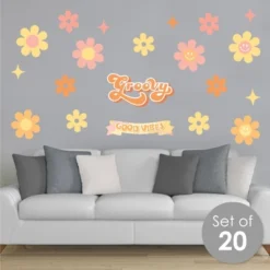 Big Dot Of Happiness Stay Groovy - Peel And Stick Boho Floral Home Decor Vinyl Wall Art Stickers - Wall Decals - Set Of 20