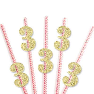 Big Dot Of Happiness Gold Glitter 3 Party Straws - No-Mess Real Gold Glitter Cut-Out Numbers & Decorative 3rd Birthday Party Paper Straws - Set Of 24 2 Big Dot Of Happiness Gold Glitter 3 Party Straws - No-Mess Real Gold Glitter Cut-Out Numbers & Decorative 3rd Birthday Party Paper Straws - Set Of 24 - Image 2