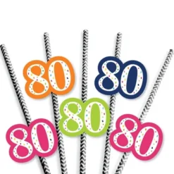 Big Dot Of Happiness 80th Birthday - Cheerful Happy Birthday - Paper Straw Decor - Colorful Eightieth Birthday Striped Decorative Straws - Set Of 24 -Nursery Decor Store GUEST bacaaaef 8e58 47aa 9243 871297a278d2