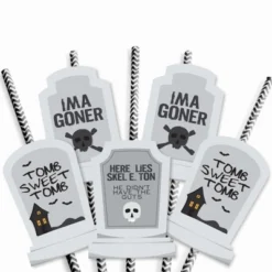 Big Dot Of Happiness Graveyard Tombstones - Paper Straw Decor - Halloween Party Striped Decorative Straws - Set Of 24 -Nursery Decor Store GUEST bb0e2a97 fdb9 4469 996b c909737d968d