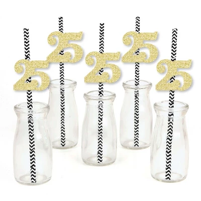 Big Dot Of Happiness Gold Glitter 25 Party Straws - No-Mess Real Gold Glitter Cut-Out Numbers & Decorative 25th Birthday Party Paper Straws - 24 Ct 1 Big Dot Of Happiness Gold Glitter 25 Party Straws - No-Mess Real Gold Glitter Cut-Out Numbers & Decorative 25th Birthday Party Paper Straws - 24 Ct