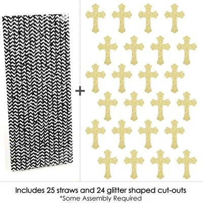 Big Dot Of Happiness Gold Glitter Cross Party Straws - No-Mess Real Glitter Cut-Outs & Decorative Baptism Or Baby Shower Paper Straws - Set Of 24 3 Big Dot Of Happiness Gold Glitter Cross Party Straws - No-Mess Real Glitter Cut-Outs & Decorative Baptism Or Baby Shower Paper Straws - Set Of 24 - Image 3