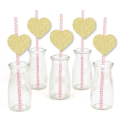 Big Dot Of Happiness Gold Glitter Hearts Party Straws - No-Mess Real Gold Glitter Cut-Outs & Decorative Valentine's Day Party Paper Straws - Set Of 24 1 Big Dot Of Happiness Gold Glitter Hearts Party Straws - No-Mess Real Gold Glitter Cut-Outs & Decorative Valentine's Day Party Paper Straws - Set Of 24