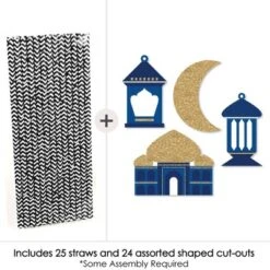 Big Dot Of Happiness Ramadan - Paper Straw Decor - Eid Mubarak Striped Decorative Straws - Set Of 24