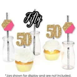 Big Dot Of Happiness Chic 50th Birthday - Pink, Black And Gold Paper Straw Decor - Birthday Party Striped Decorative Straws - Set Of 24 -Nursery Decor Store GUEST c08bf027 66c1 4c51 97db 246d87da3934