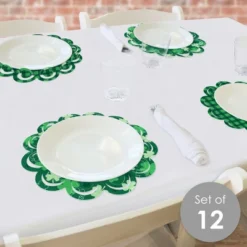 Big Dot Of Happiness Shamrock St. Patrick's Day - Saint Paddy’s Day Party Round Table Decorations - Paper Chargers - Place Setting For 12