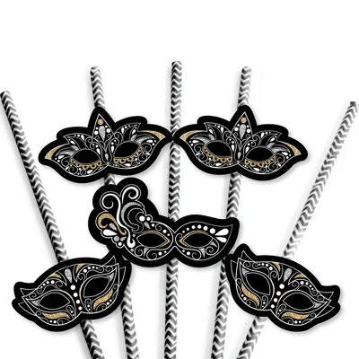 Big Dot Of Happiness Masquerade - Paper Straw Decor - Carnival Mask Party Striped Decorative Straws - Set Of 24 4 Big Dot Of Happiness Masquerade - Paper Straw Decor - Carnival Mask Party Striped Decorative Straws - Set Of 24 - Image 4