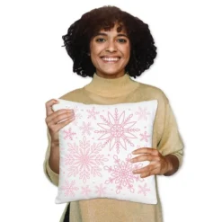 Big Dot Of Happiness Pink Winter Wonderland - Holiday Snowflake Party Home Decorative Canvas Cushion Case - Throw Pillow Cover - 16 X 16 Inches -Nursery Decor Store GUEST c8870373 a5ac 4f65 80e3 8187b6c749d2