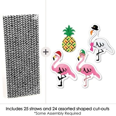 Big Dot Of Happiness Flamingle Bells - Paper Straw Decor - Tropical Flamingo Christmas Party Striped Decorative Straws - Set Of 24 1 Big Dot Of Happiness Flamingle Bells - Paper Straw Decor - Tropical Flamingo Christmas Party Striped Decorative Straws - Set Of 24