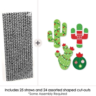Big Dot Of Happiness Merry Cactus - Paper Straw Decor - Christmas Cactus Party Striped Decorative Straws - Set Of 24 1 Big Dot Of Happiness Merry Cactus - Paper Straw Decor - Christmas Cactus Party Striped Decorative Straws - Set Of 24