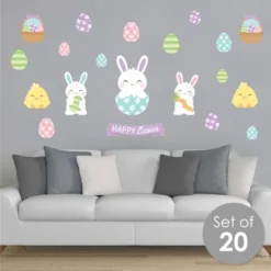 Big Dot Of Happiness Spring Easter Bunny - Peel And Stick Nursery And Home Decor Vinyl Wall Art Stickers - Wall Decals - Set Of 20