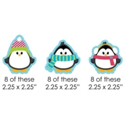 Big Dot Of Happiness Holly Jolly Penguin Paper Straw Decor - Holiday & Christmas Striped Decorative Straws - Set Of 24