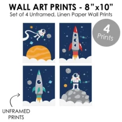 Big Dot Of Happiness Blast Off To Outer Space - Unframed Rocket Ship Nursery And Kids Room Linen Paper Wall Art - Set Of 4 - Artisms - 8 X 10 Inches -Nursery Decor Store GUEST cdfba3be 31b6 44c7 b141 e5b4ae63a387