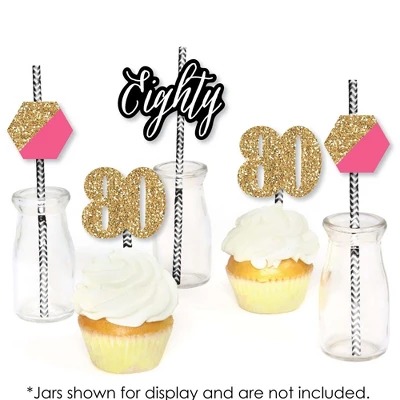 Big Dot Of Happiness Chic 80th Birthday - Pink, Black And Gold - Paper Straw Decor - Birthday Party Striped Decorative Straws - Set Of 24 3 Big Dot Of Happiness Chic 80th Birthday - Pink, Black And Gold - Paper Straw Decor - Birthday Party Striped Decorative Straws - Set Of 24 - Image 3