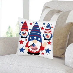 Big Dot Of Happiness Patriotic Gnomes - Holiday Gnome Party Home Decorative Canvas Cushion Case - Throw Pillow Cover - 16 X 16 Inches