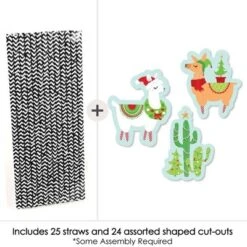 Big Dot Of Happiness Fa La Llama - Paper Straw Decor - Christmas And Holiday Party Striped Decorative Straws - Set Of 24