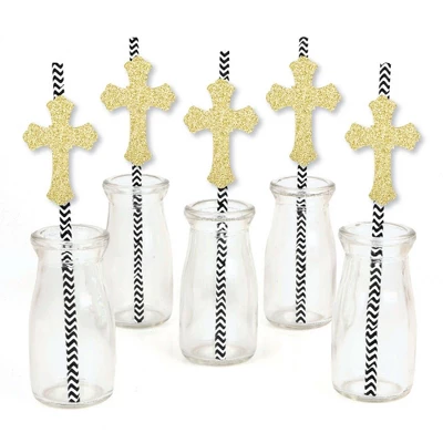 Big Dot Of Happiness Gold Glitter Cross Party Straws - No-Mess Real Glitter Cut-Outs & Decorative Baptism Or Baby Shower Paper Straws - Set Of 24 1 Big Dot Of Happiness Gold Glitter Cross Party Straws - No-Mess Real Glitter Cut-Outs & Decorative Baptism Or Baby Shower Paper Straws - Set Of 24