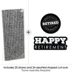 Big Dot Of Happiness Happy Retirement - Paper Straw Decor - Retirement Party Striped Decorative Straws - Set Of 24
