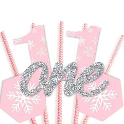 Big Dot Of Happiness Pink Onederland - Paper Straw Decor - Holiday Snowflake Winter Wonderland Birthday Party Striped Decorative Straws - Set Of 24 4 Big Dot Of Happiness Pink Onederland - Paper Straw Decor - Holiday Snowflake Winter Wonderland Birthday Party Striped Decorative Straws - Set Of 24 - Image 4