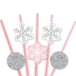 Big Dot Of Happiness Pink Winter Wonderland - Paper Straw Decor - Holiday Snowflake Birthday Party Or Baby Shower Striped Decorative Straws -Set Of 24 -Nursery Decor Store GUEST dc2831df 9f92 49ab b17e 3c9d1e9c95e0