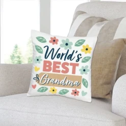 Big Dot Of Happiness Grandma, Happy Mother's Day - We Love Grandmother Home Decorative Canvas Cushion Case - Throw Pillow Cover - 16 X 16 Inches
