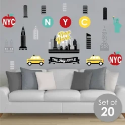 Nursery Decor Store 28 Big Dot Of Happiness NYC Cityscape - Peel And Stick New York Skyline Vinyl Wall Art Stickers - Wall Decals - Set Of 20