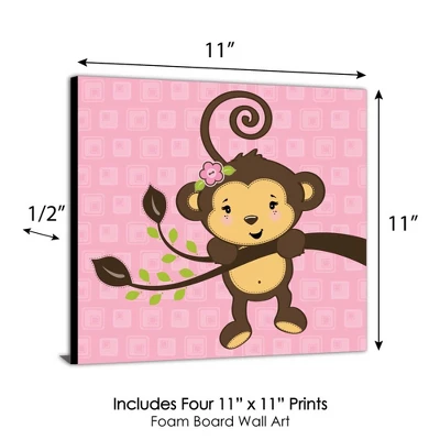 Big Dot Of Happiness Pink Monkey Girl - Kids Room, Nursery Decor And Home Decor - 11 X 11 Inches Nursery Wall Art - Set Of 4 Prints For Baby's Room 5 Big Dot Of Happiness Pink Monkey Girl - Kids Room, Nursery Decor And Home Decor - 11 X 11 Inches Nursery Wall Art - Set Of 4 Prints For Baby's Room - Image 5