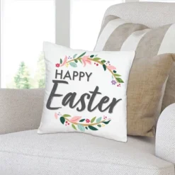 Big Dot Of Happiness Happy Easter - Holiday Party Home Decorative Canvas Cushion Case - Throw Pillow Cover - 16 X 16 Inches