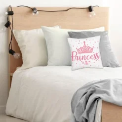 Big Dot Of Happiness Little Princess Crown - Baby Shower Or Birthday Party Home Decorative Canvas Cushion Case - Throw Pillow Cover - 16 X 16 Inches