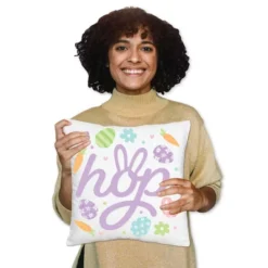 Big Dot Of Happiness Spring Easter Bunny - Happy Easter Party Home Decorative Canvas Cushion Case - Throw Pillow Cover - 16 X 16 Inches -Nursery Decor Store GUEST e4a8587f 2d0f 4a94 ab58 5ab883de331f