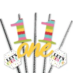 Big Dot Of Happiness 1st Birthday Let's Fiesta - Paper Straw Decor - Fiesta First Birthday Party Striped Decorative Straws - Set Of 24 -Nursery Decor Store GUEST e58aabde f5dd 4806 bb3d 524907751fb7