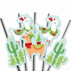 Big Dot Of Happiness Fa La Llama - Paper Straw Decor - Christmas And Holiday Party Striped Decorative Straws - Set Of 24 -Nursery Decor Store GUEST e6609a34 542e 42bc a0db 282284b50ce9